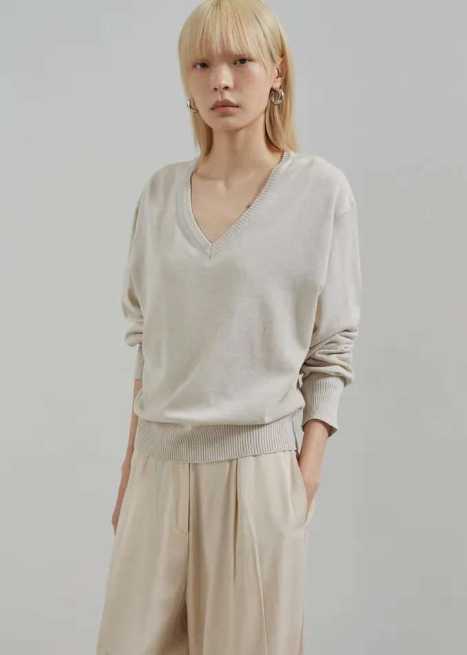 The Frankie Shop Knitwear Eliora V Neck Sweater 8211 Beige 8211 Women