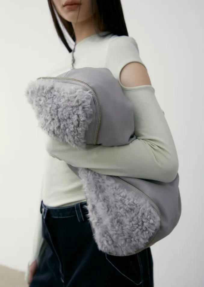 The Frankie Shop Low Classic Fur Triangle PopUp Bag 8211 Grey 8211 Women