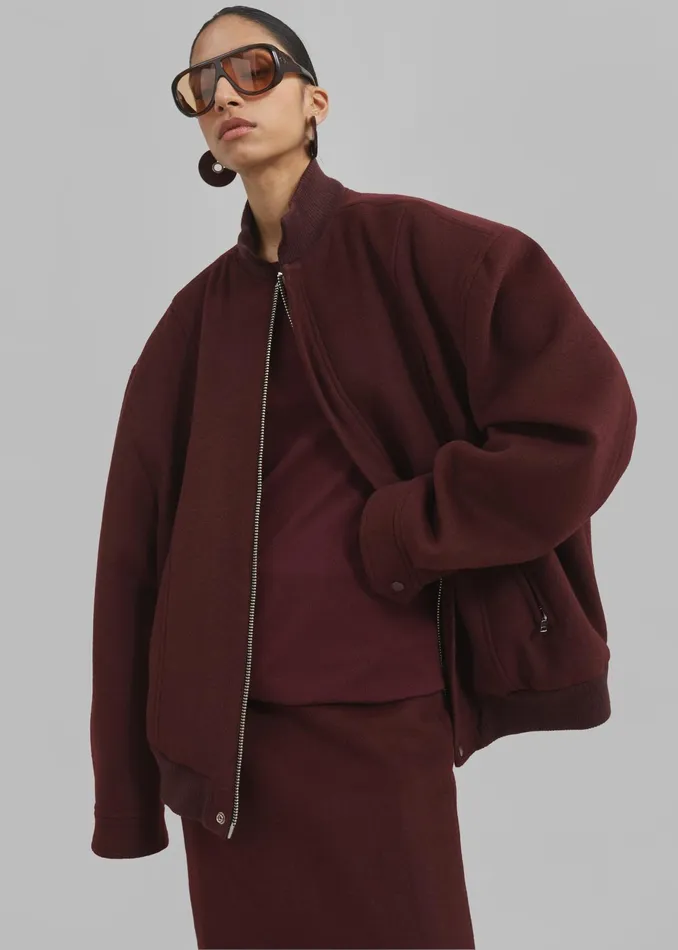 The Frankie Shop Outerwear Arley Oversized Bomber 8211 Burgundy 8211 Women