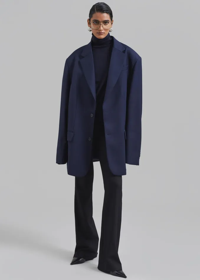 The Frankie Shop Outerwear Dee Maxi Oversized Blazer 8211 Navy 8211 Women