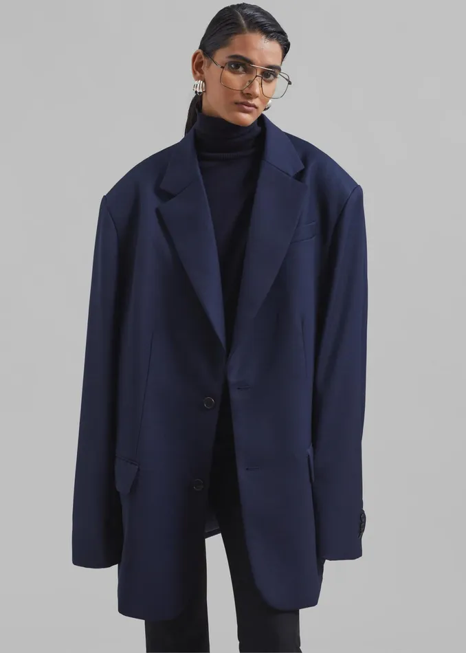 The Frankie Shop Outerwear Dee Maxi Oversized Blazer 8211 Navy 8211 Women