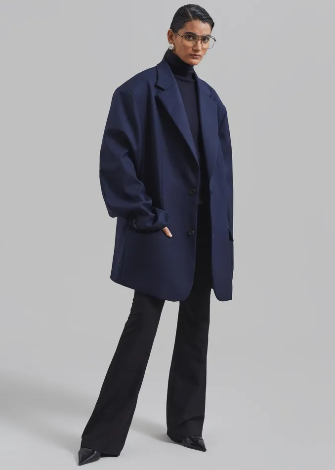 The Frankie Shop Outerwear Dee Maxi Oversized Blazer 8211 Navy 8211 Women