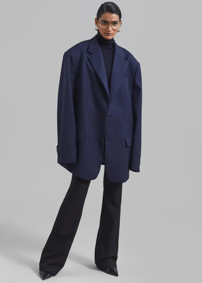 The Frankie Shop Outerwear Dee Maxi Oversized Blazer 8211 Navy 8211 Women