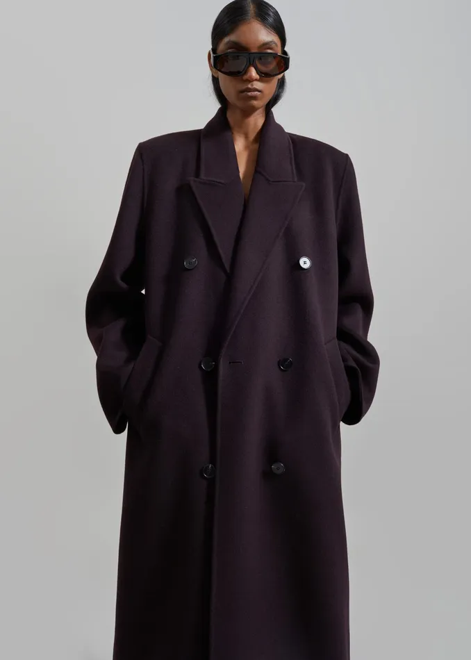 The Frankie Shop Outerwear Gaia Double Breasted Coat 8211 Dark Plum 8211 Women