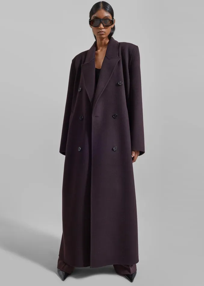 The Frankie Shop Outerwear Gaia Double Breasted Coat 8211 Dark Plum 8211 Women