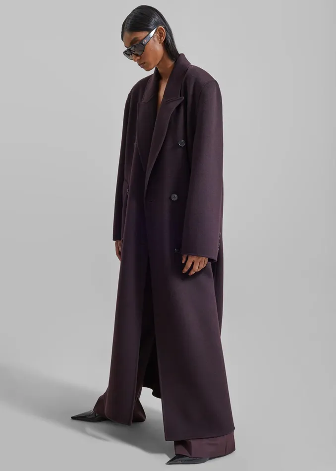 The Frankie Shop Outerwear Gaia Double Breasted Coat 8211 Dark Plum 8211 Women