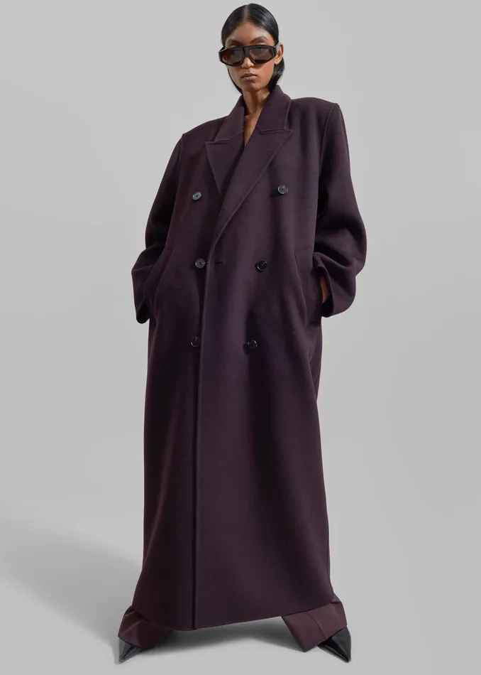 The Frankie Shop Outerwear Gaia Double Breasted Coat 8211 Dark Plum 8211 Women