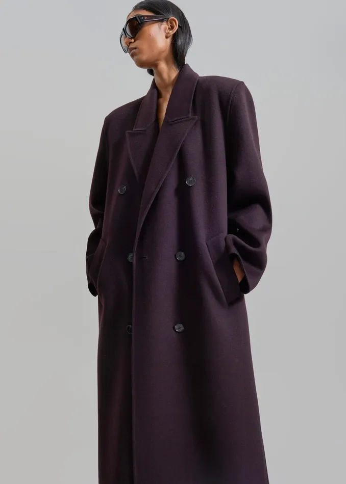 The Frankie Shop Outerwear Gaia Double Breasted Coat 8211 Dark Plum 8211 Women