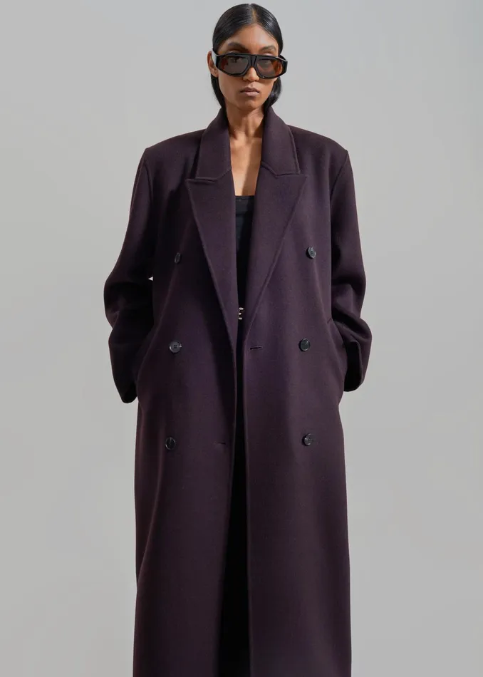 The Frankie Shop Outerwear Gaia Double Breasted Coat 8211 Dark Plum 8211 Women