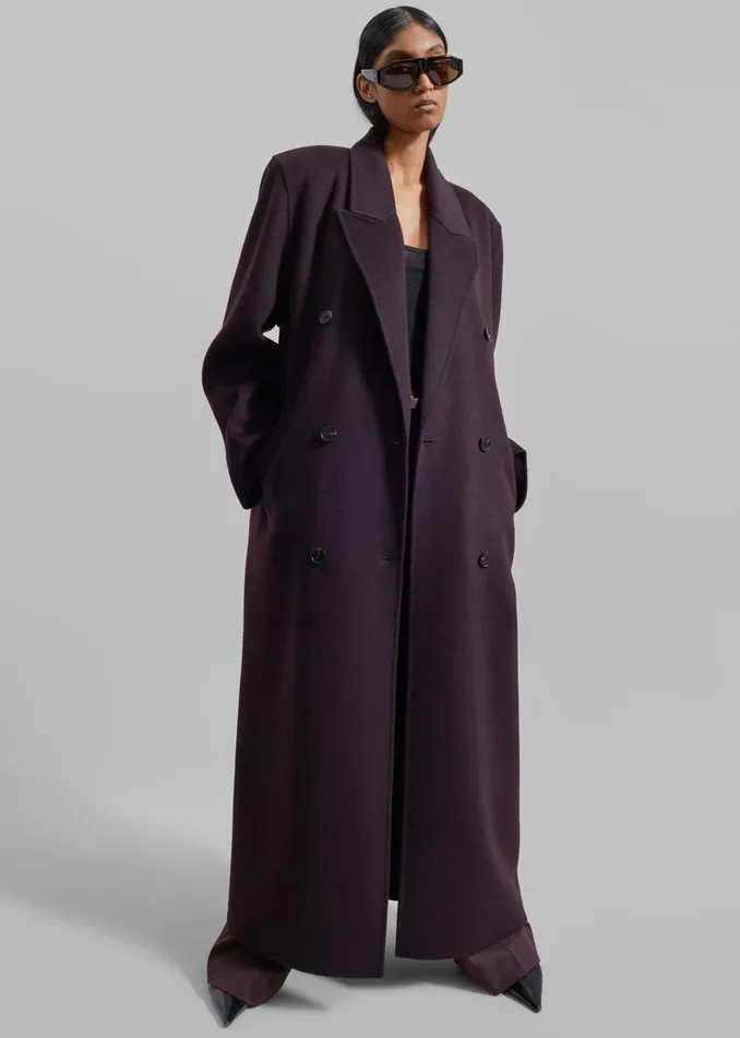 The Frankie Shop Outerwear Gaia Double Breasted Coat 8211 Dark Plum 8211 Women