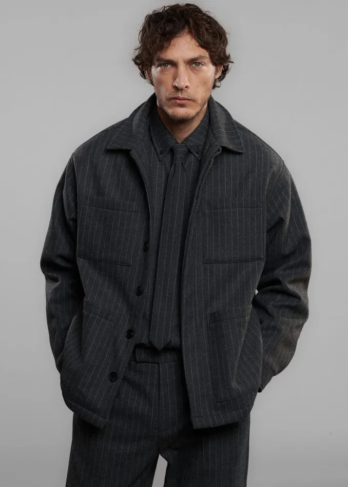 The Frankie Shop Outerwear Mason Boxy Wool Jacket 8211 Dark GreyWhite Pinstripe 8211 Men The Frankie Shop Outerwear Mason Boxy Wool Jacket 8211 Dark GreyWhite Pinstripe 8211 Men