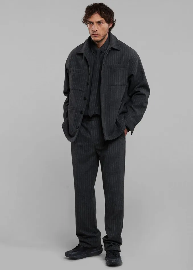 The Frankie Shop Outerwear Mason Boxy Wool Jacket 8211 Dark GreyWhite Pinstripe 8211 Men