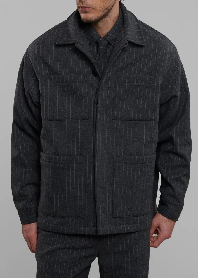 The Frankie Shop Outerwear Mason Boxy Wool Jacket 8211 Dark GreyWhite Pinstripe 8211 Men