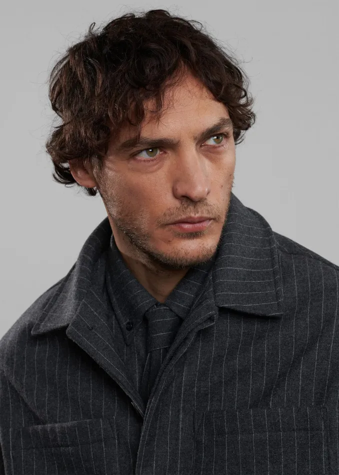 The Frankie Shop Outerwear Mason Boxy Wool Jacket 8211 Dark GreyWhite Pinstripe 8211 Men