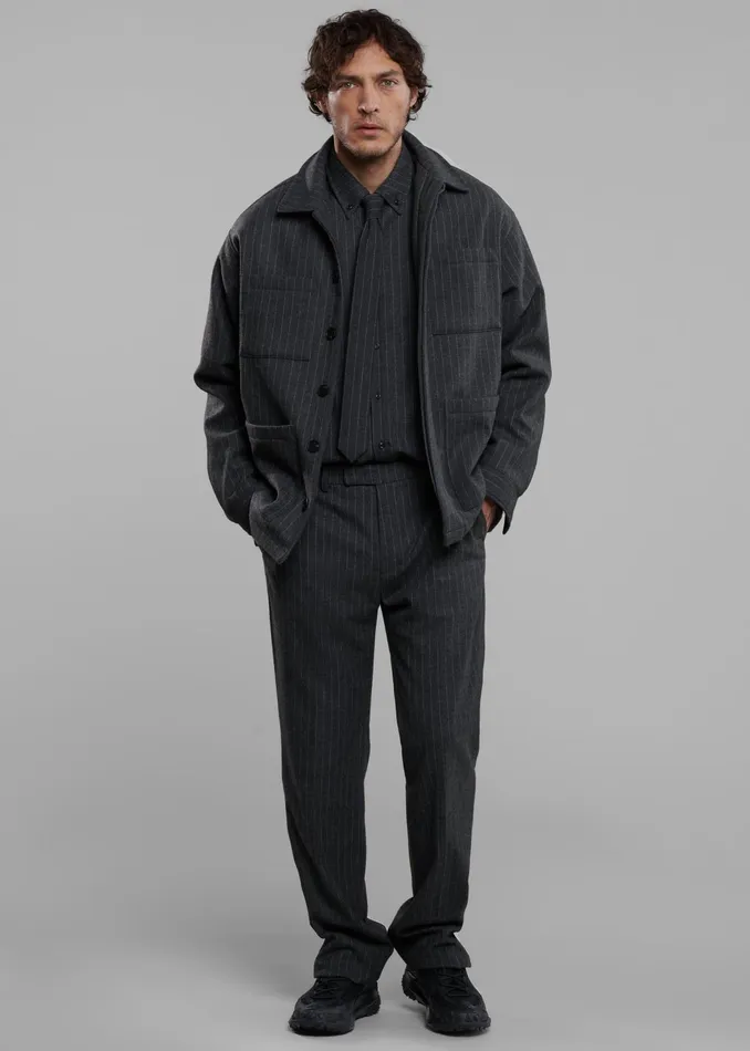 The Frankie Shop Outerwear Mason Boxy Wool Jacket 8211 Dark GreyWhite Pinstripe 8211 Men