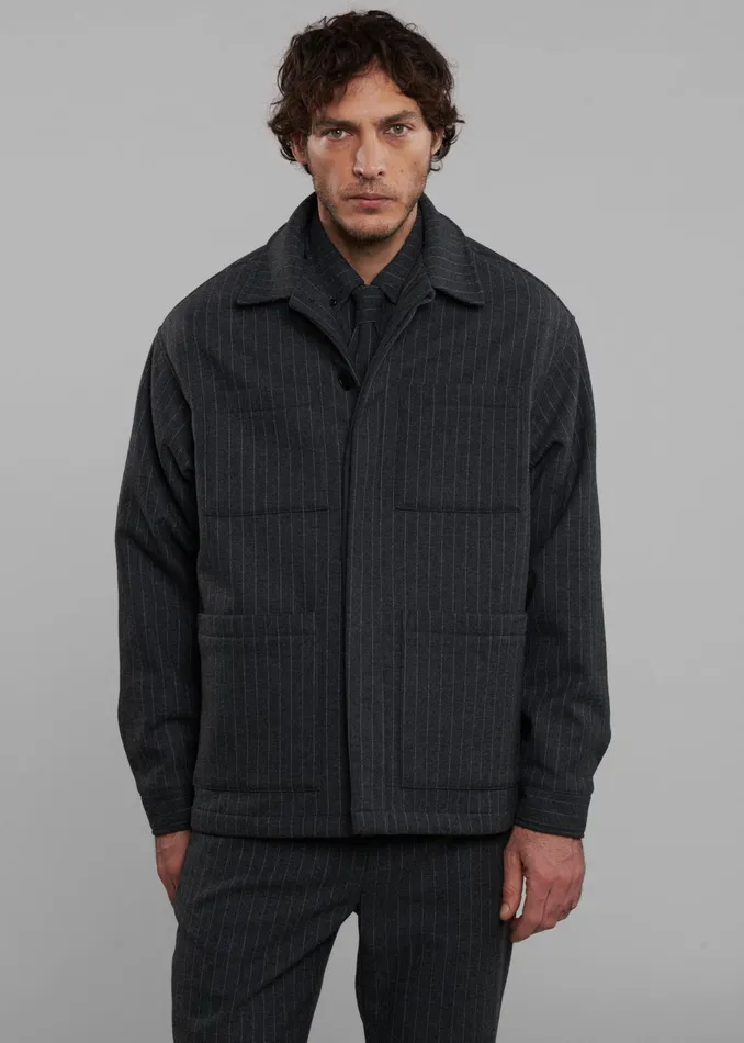 The Frankie Shop Outerwear Mason Boxy Wool Jacket 8211 Dark GreyWhite Pinstripe 8211 Men