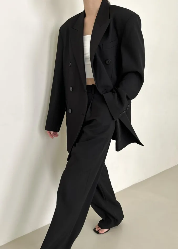 The Frankie Shop Outerwear Nessi Double Breasted Blazer 8211 Black 8211 Women