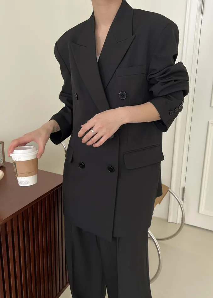 The Frankie Shop Outerwear Nessi Double Breasted Blazer 8211 Black 8211 Women