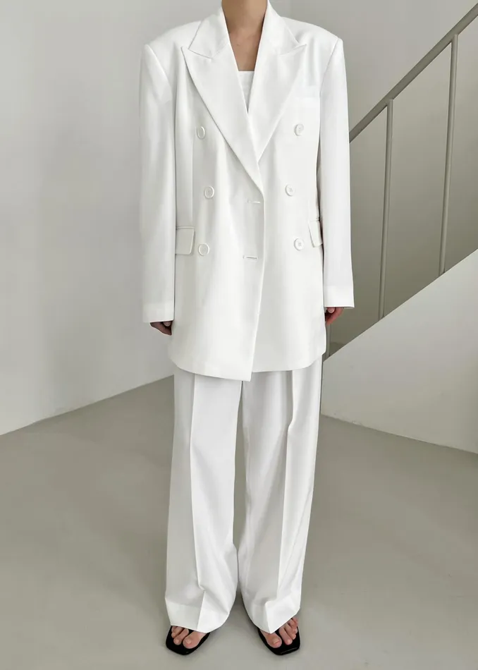 The Frankie Shop Outerwear Nessi Double Breasted Blazer 8211 White 8211 Women