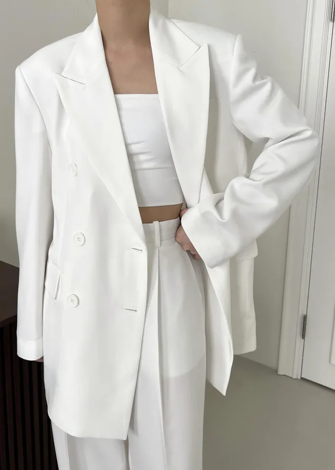 The Frankie Shop Outerwear Nessi Double Breasted Blazer 8211 White 8211 Women