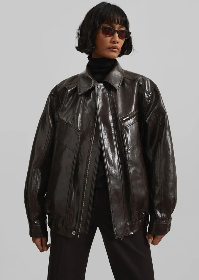 The Frankie Shop Outerwear Risner Faux Leather Jacket 8211 Dark Brown 8211 Women