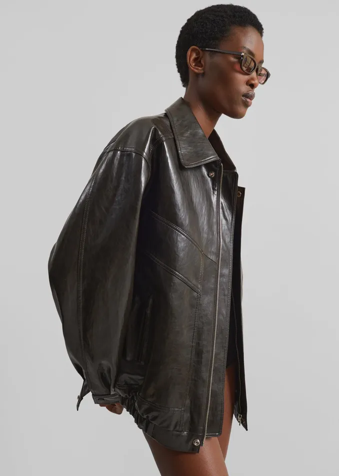 The Frankie Shop Outerwear Risner Faux Leather Jacket 8211 Dark Brown 8211 Women