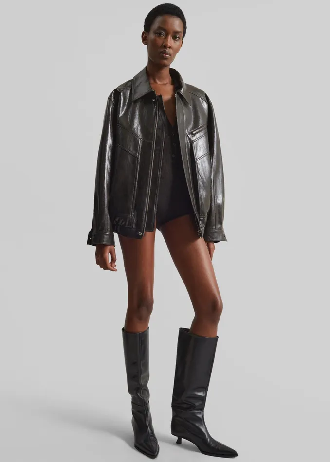 The Frankie Shop Outerwear Risner Faux Leather Jacket 8211 Dark Brown 8211 Women