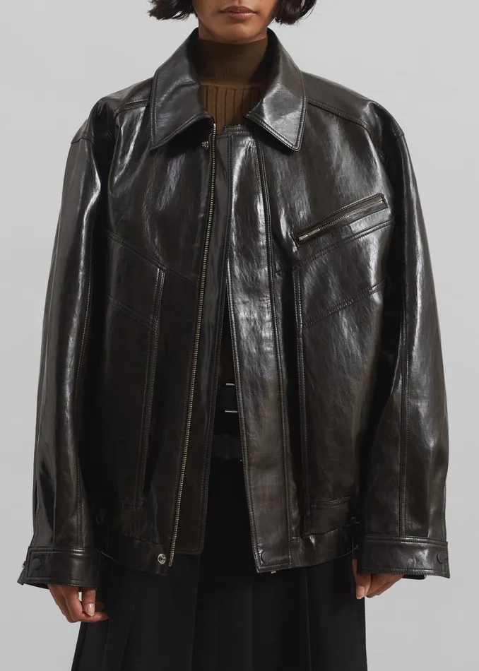 The Frankie Shop Outerwear Risner Faux Leather Jacket 8211 Dark Brown 8211 Women