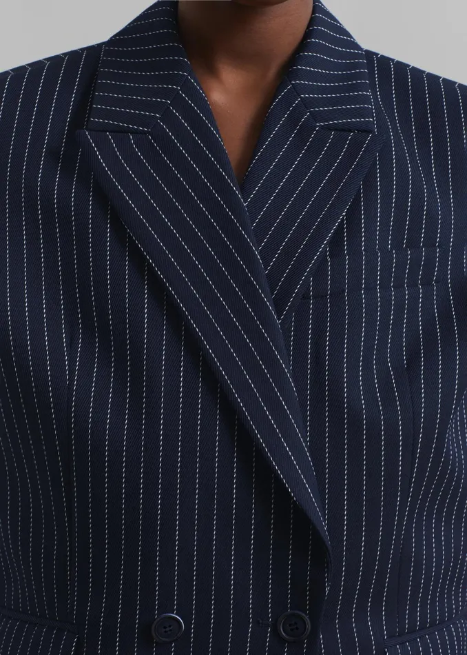 The Frankie Shop Outerwear Shane Twill Double Breasted Vest 8211 NavyWhite Pinstripe 8211 Women
