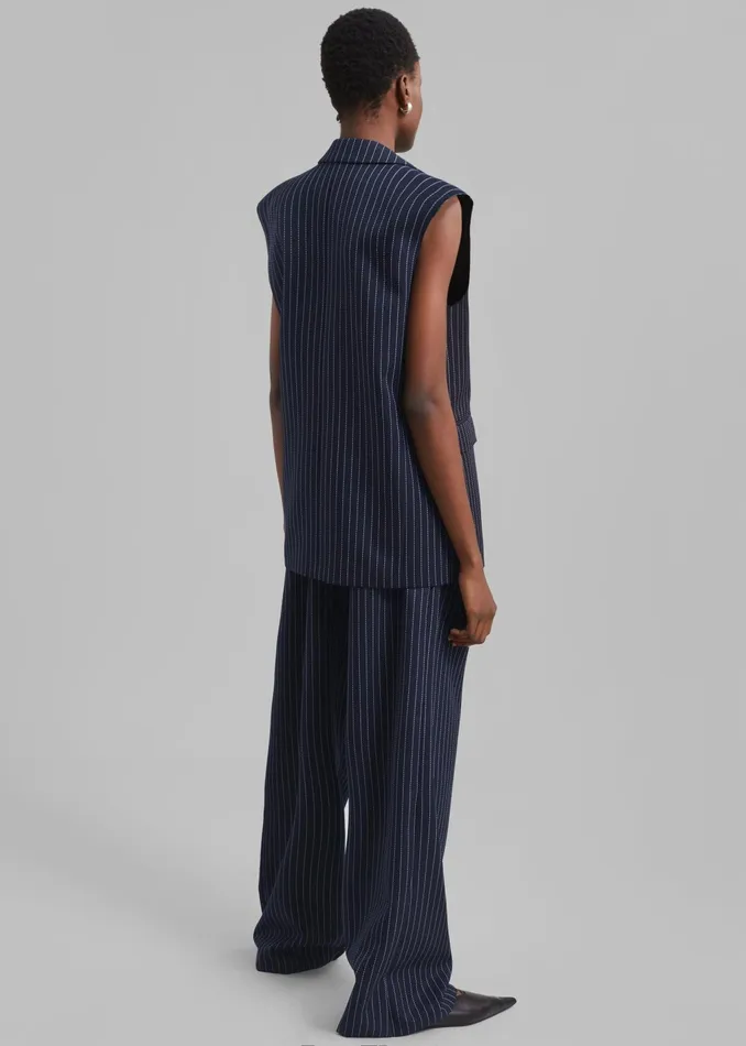 The Frankie Shop Outerwear Shane Twill Double Breasted Vest 8211 NavyWhite Pinstripe 8211 Women