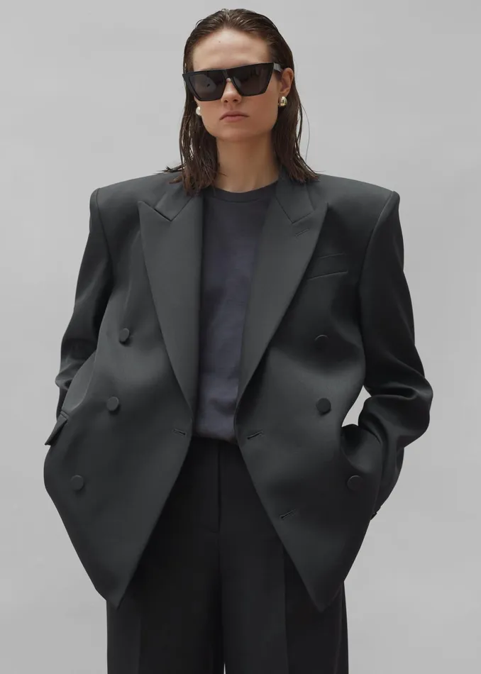 The Frankie Shop Outerwear Zia Covered Buttons Blazer 8211 Charcoal 8211 Women The Frankie Shop Outerwear Zia Covered Buttons Blazer 8211 Charcoal 8211 Women