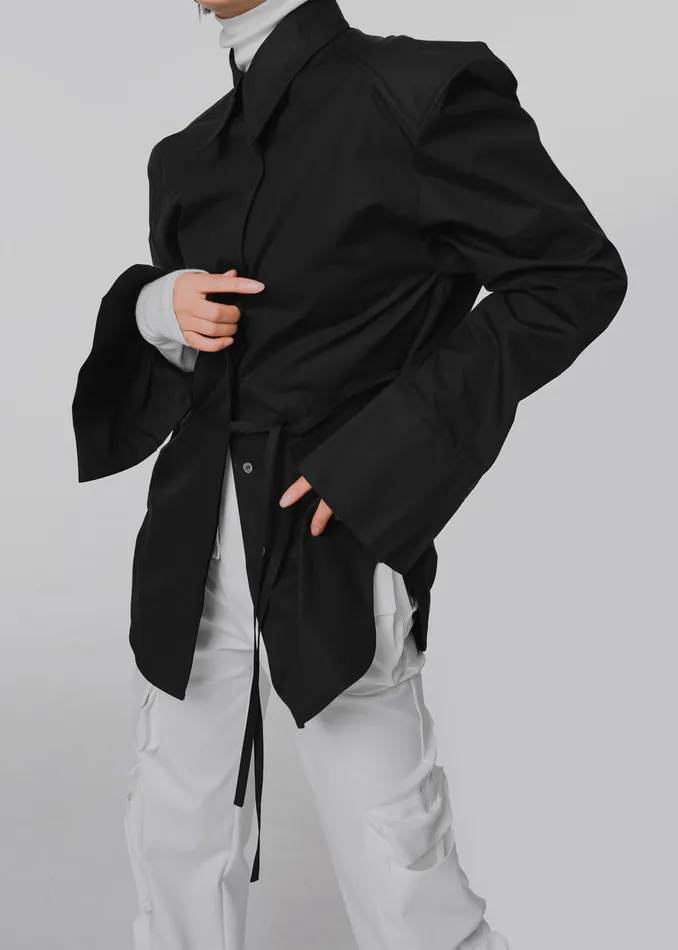The Frankie Shop Tops Bec Padded Shirt 8211 Black 8211 Women