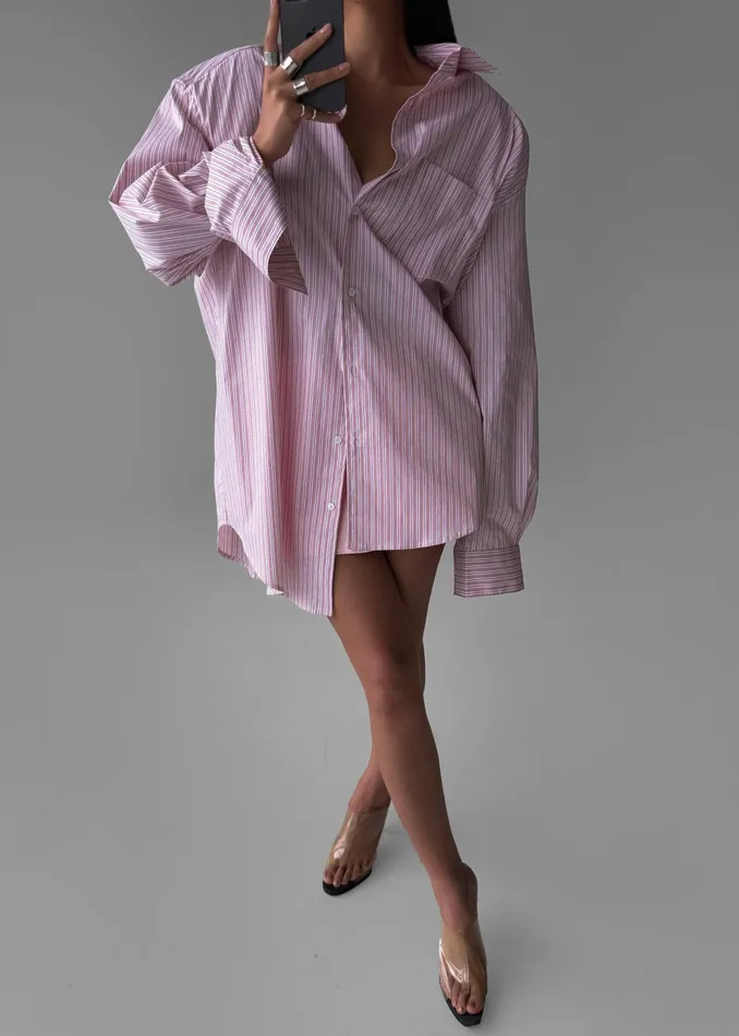 The Frankie Shop Tops Cyrus Button Up Shirt 8211 PinkWhite Stripe 8211 Women