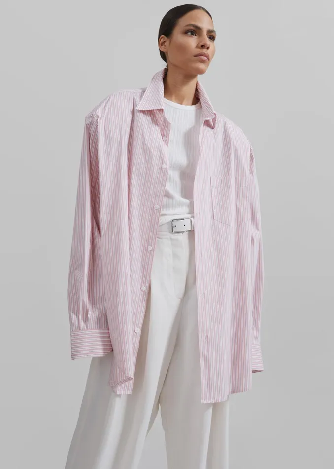 The Frankie Shop Tops Cyrus Button Up Shirt 8211 PinkWhite Stripe 8211 Women