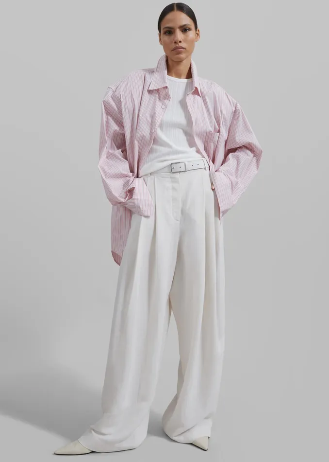 The Frankie Shop Tops Cyrus Button Up Shirt 8211 PinkWhite Stripe 8211 Women