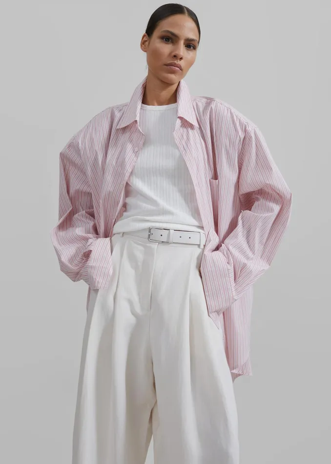 The Frankie Shop Tops Cyrus Button Up Shirt 8211 PinkWhite Stripe 8211 Women