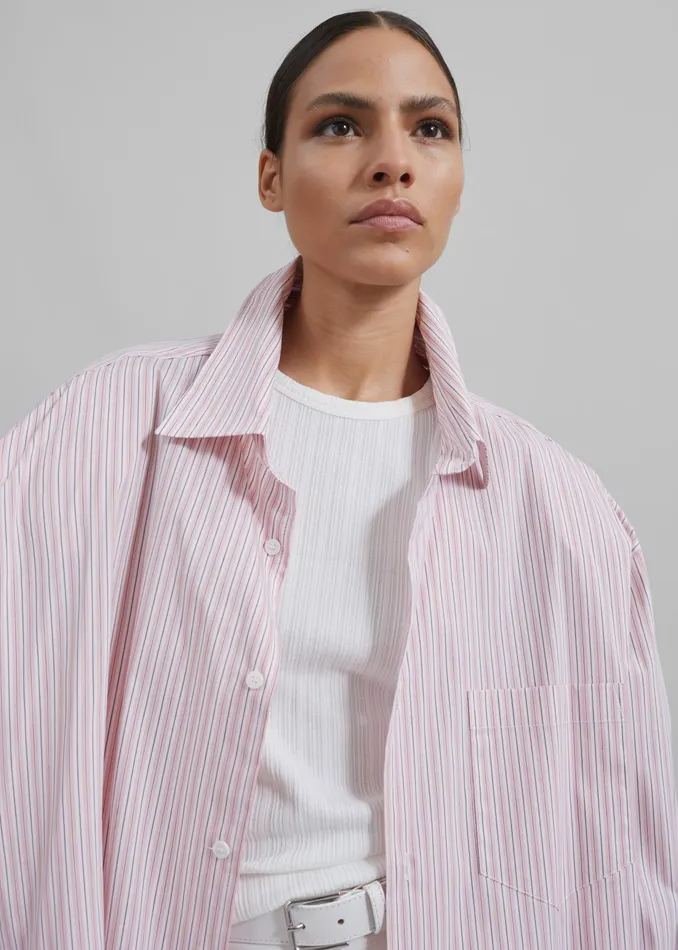 The Frankie Shop Tops Cyrus Button Up Shirt 8211 PinkWhite Stripe 8211 Women