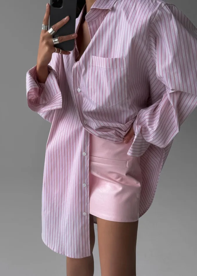 The Frankie Shop Tops Cyrus Button Up Shirt 8211 PinkWhite Stripe 8211 Women