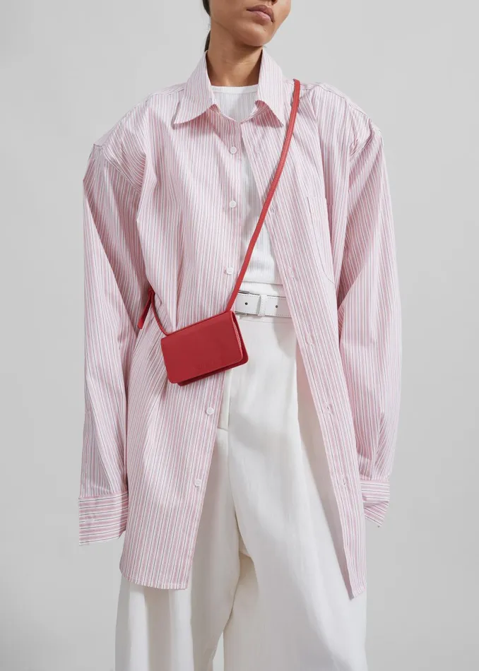The Frankie Shop Tops Cyrus Button Up Shirt 8211 PinkWhite Stripe 8211 Women