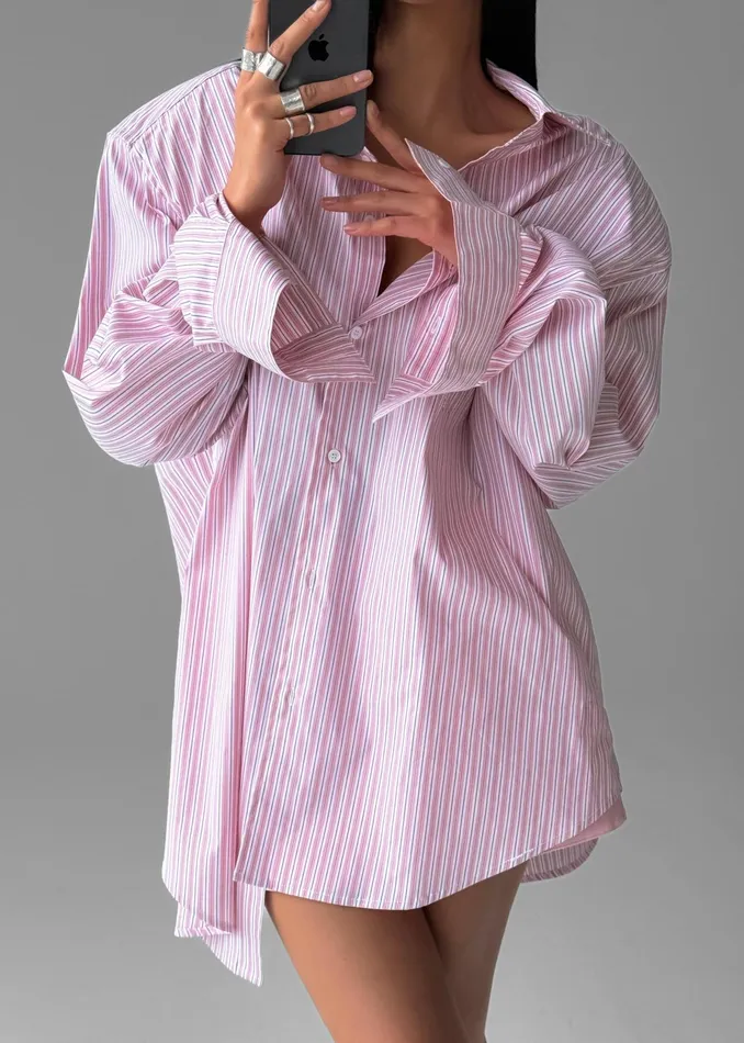 The Frankie Shop Tops Cyrus Button Up Shirt 8211 PinkWhite Stripe 8211 Women
