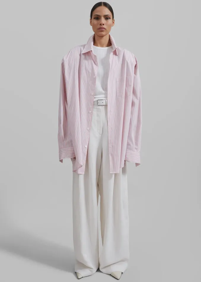 The Frankie Shop Tops Cyrus Button Up Shirt 8211 PinkWhite Stripe 8211 Women