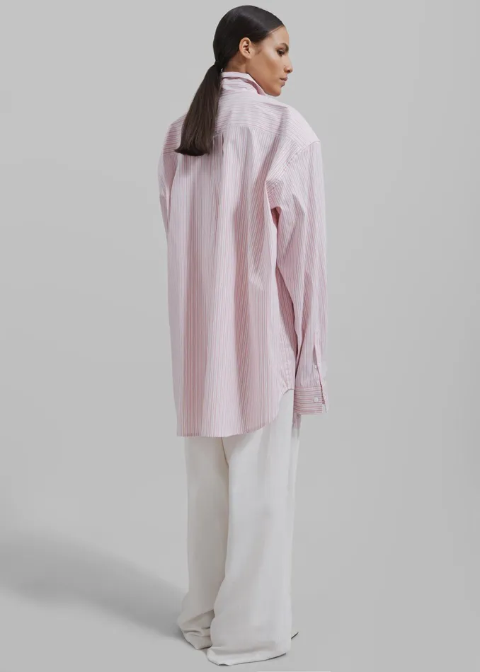 The Frankie Shop Tops Cyrus Button Up Shirt 8211 PinkWhite Stripe 8211 Women