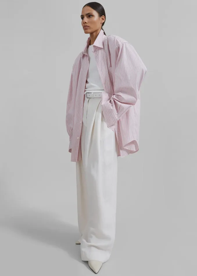 The Frankie Shop Tops Cyrus Button Up Shirt 8211 PinkWhite Stripe 8211 Women