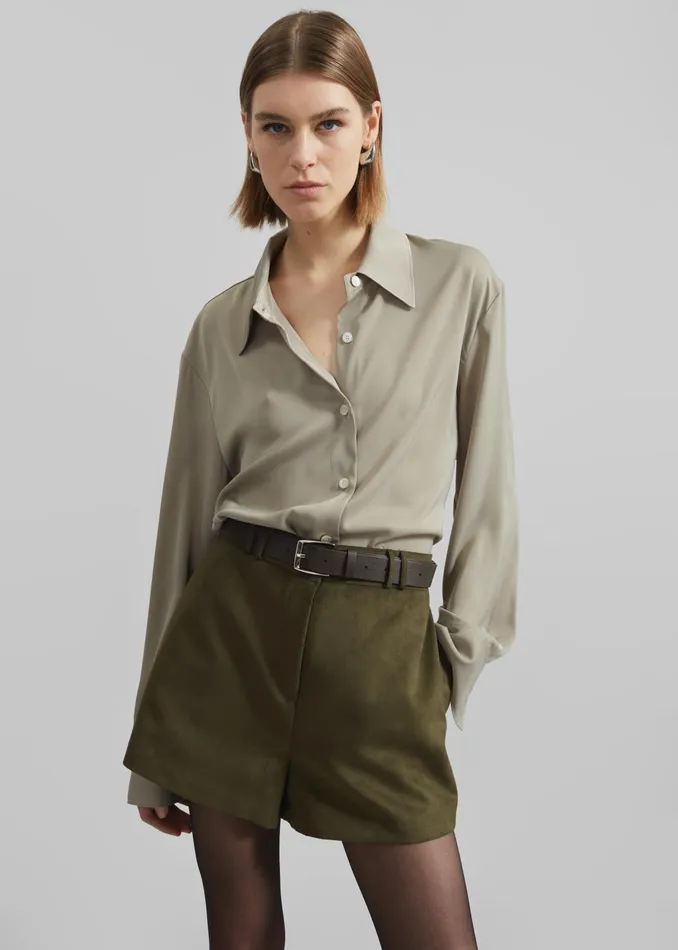 The Frankie Shop Tops Daylin Button Up Shirt 8211 Khaki 8211 Women