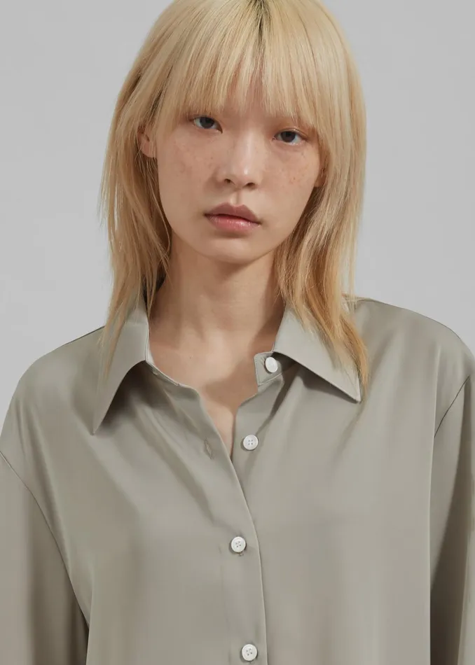 The Frankie Shop Tops Daylin Button Up Shirt 8211 Khaki 8211 Women