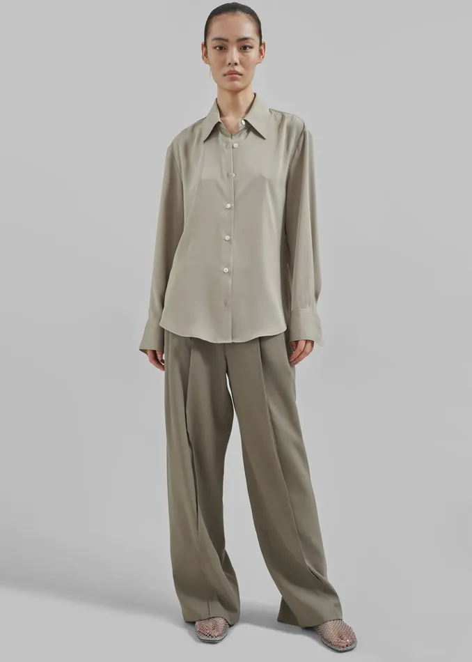 The Frankie Shop Tops Daylin Button Up Shirt 8211 Khaki 8211 Women