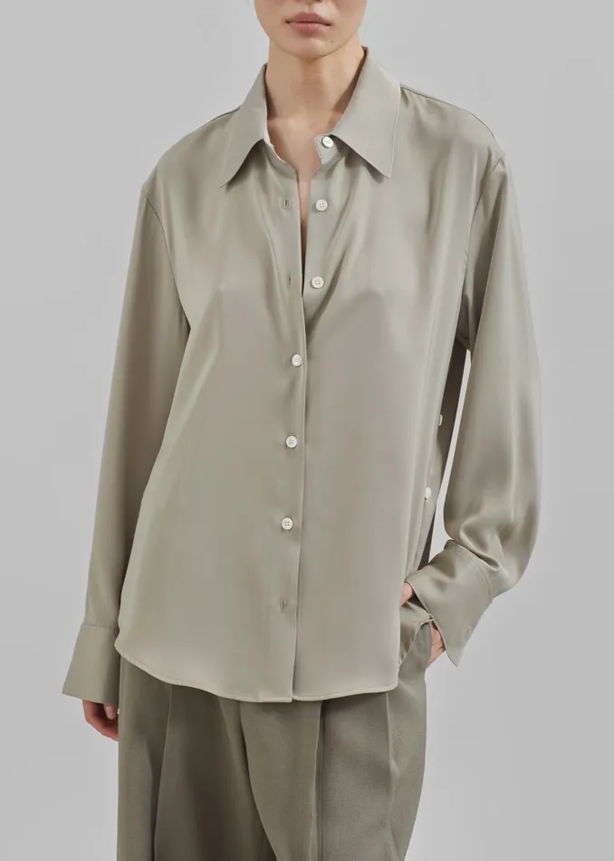 The Frankie Shop Tops Daylin Button Up Shirt 8211 Khaki 8211 Women