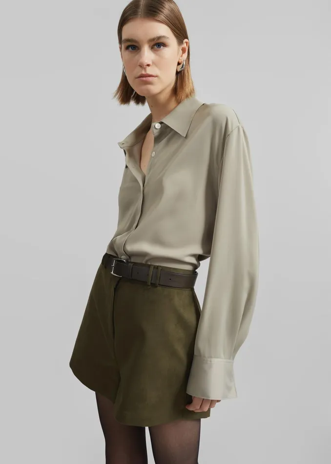 The Frankie Shop Tops Daylin Button Up Shirt 8211 Khaki 8211 Women