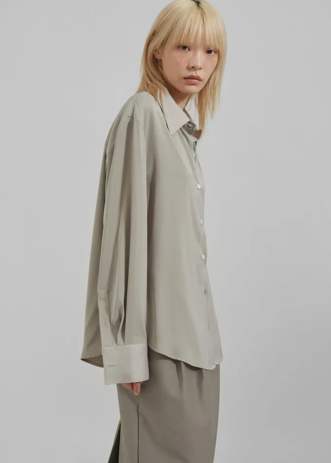 The Frankie Shop Tops Daylin Button Up Shirt 8211 Khaki 8211 Women