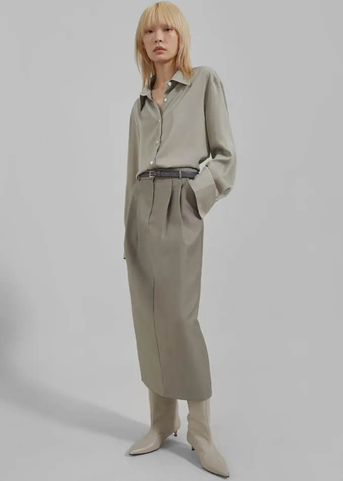 The Frankie Shop Tops Daylin Button Up Shirt 8211 Khaki 8211 Women